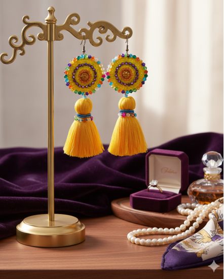 Háčkované  dizajnové náušnice "Cirkusový klub"